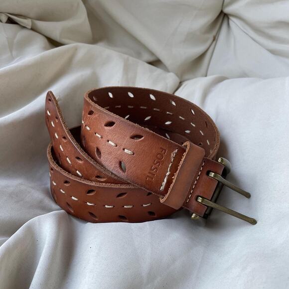 00's vintage brown leather fossil belt size small s - Picture 1 of 6
